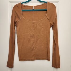 Free People Brown Long Sleeve Shirt